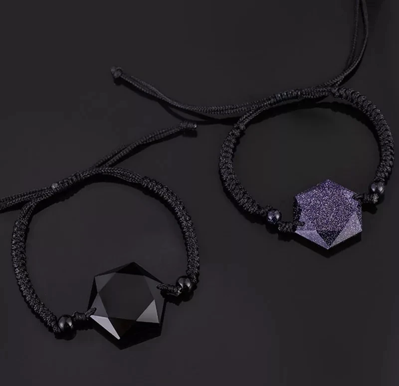 Прямая поставка черный браслет из обсидиана с шестью звездами голубой песчаник