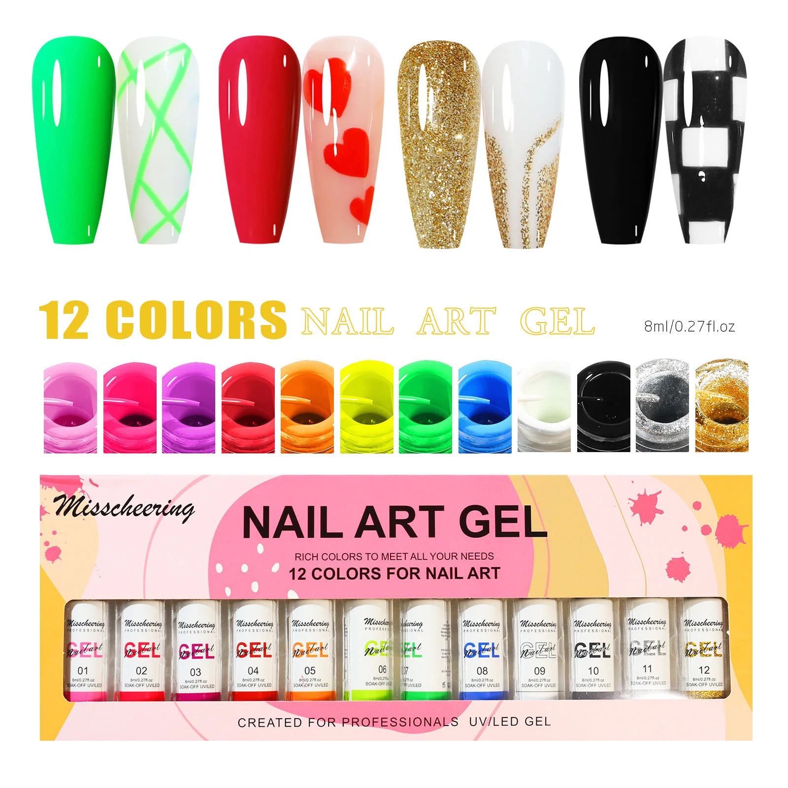 

1Set 12 Color Painting Gel Polish Nail Art Kit Glitter Drawstring Glue For Manicure UV/LED Gel For DIY