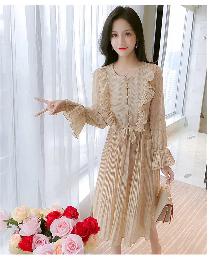 

Korea Summer Dress Women Casual Dress Red Chiffon Flare Sleeve Dress High Waist Retro Sexy Party Dresses Vestidos