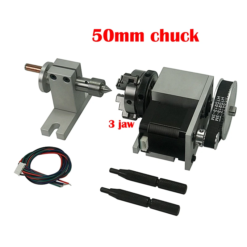 

CNC Rotary Axis 50MM 3 Jaws Chuck Activity Tailstock Center Height 44MM for CNC Router Engraver Milling Machine Engraver