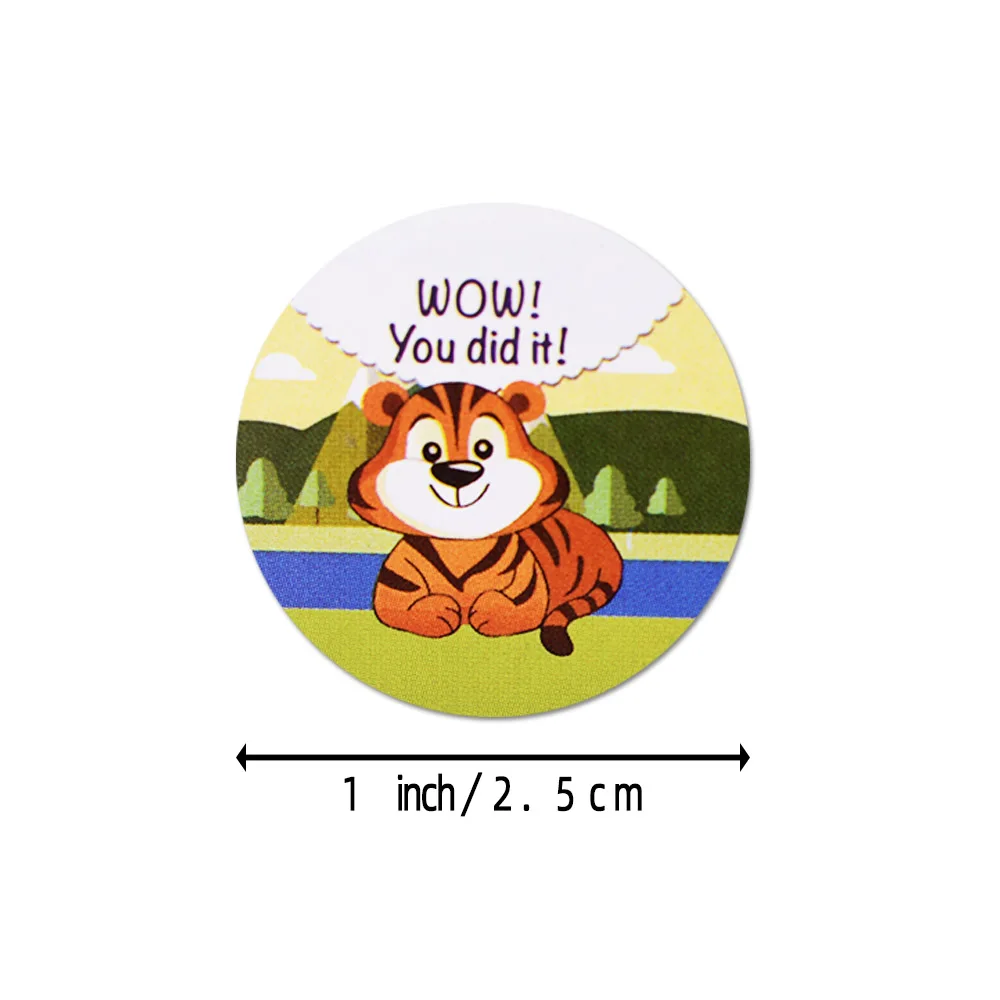 1 Zoll Gesichtsaufkleber für Kinder 500 Stück/Rolle Belohnungsaufkleber 'WOW! „You DID IT' Encourage“-Etiketten, Motivationsaufkleber mit niedlichen Tieren – Detail 5