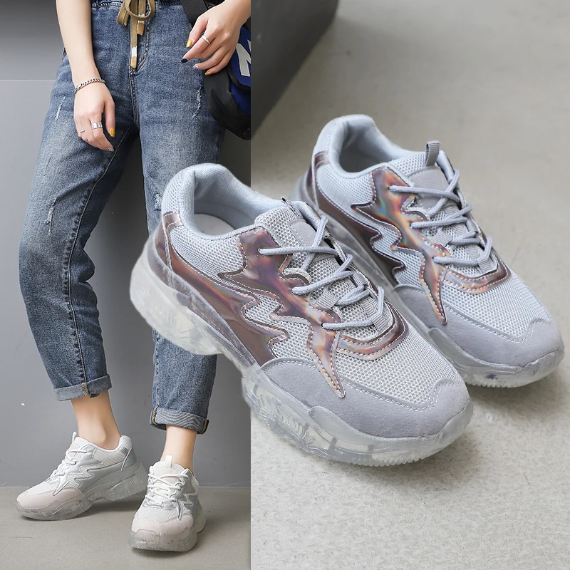 Дышащие кроссовки с прозрачной подошвой легкие туфли на толстой подошве со