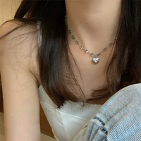 titanium steel pink love pendant necklace female niche design new rhinestone clavicle chain simple girl sweet cool necklace gift