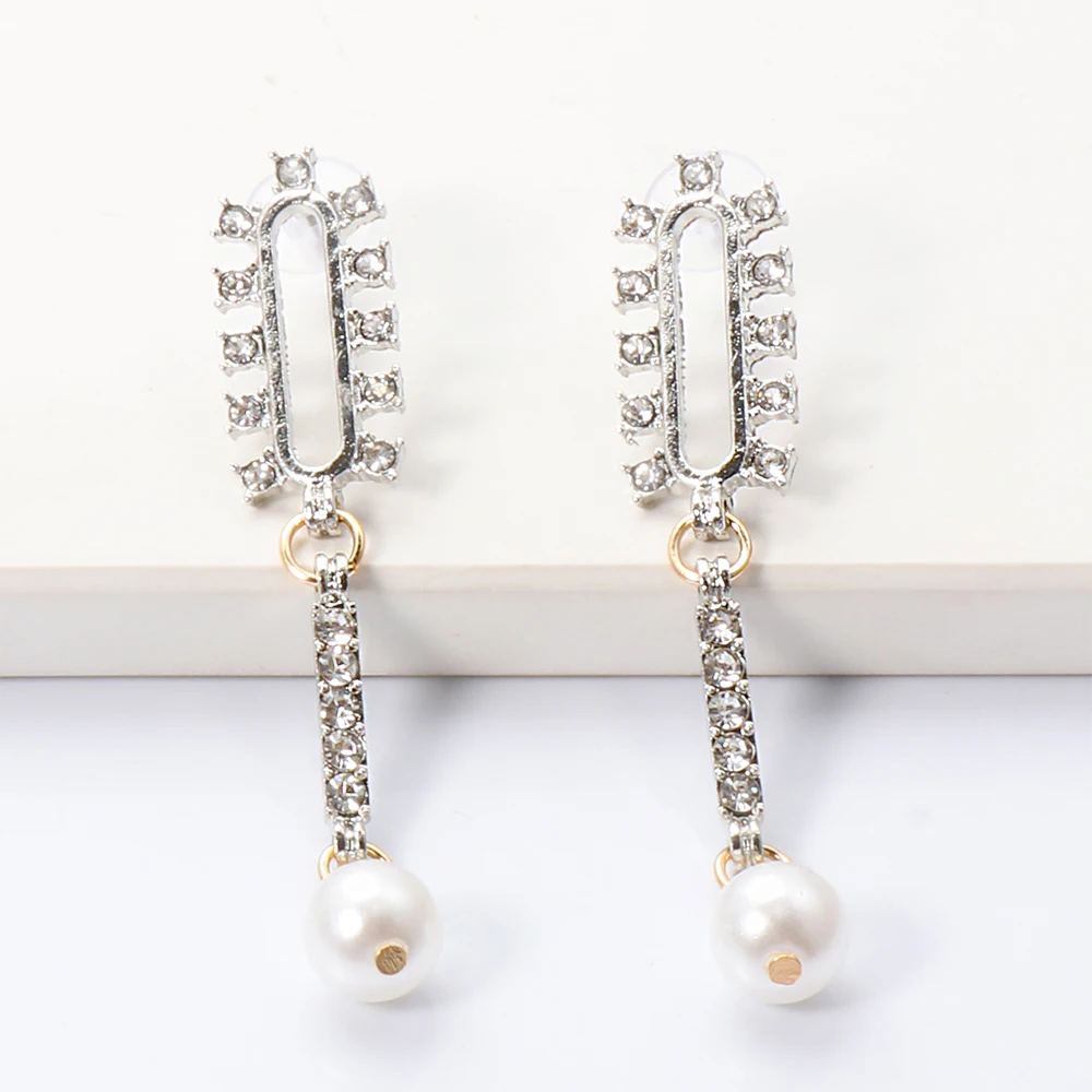 

Korean Dangle Earrings 2021 Women Rhinestone Classic Luxury Pearl Hanging Earring Wholesale Jewelry Accessories Free Shipping