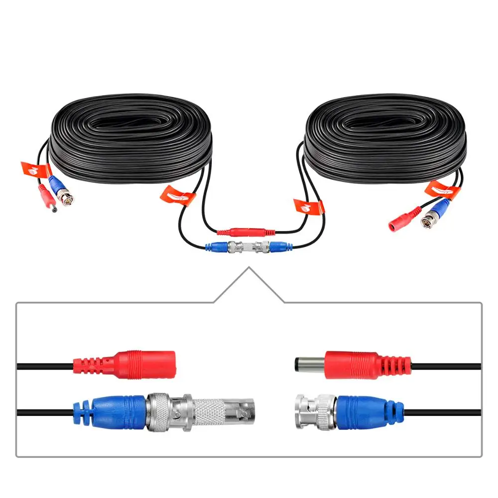 Кабель видеонаблюдения ZOSI с разъемом постоянного тока BNC 18 м 30 для камер DVR черная