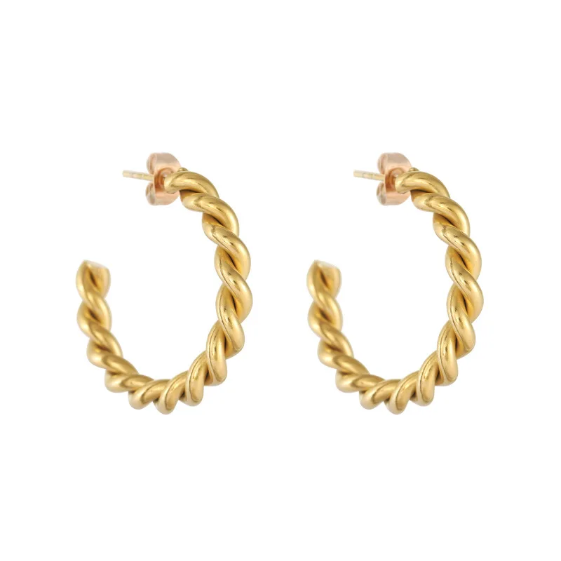 

Trendy Gold Twist Stainless Steel For Women Elegant Geometric Circle Daily Wear Hoop Earrings Jewelry