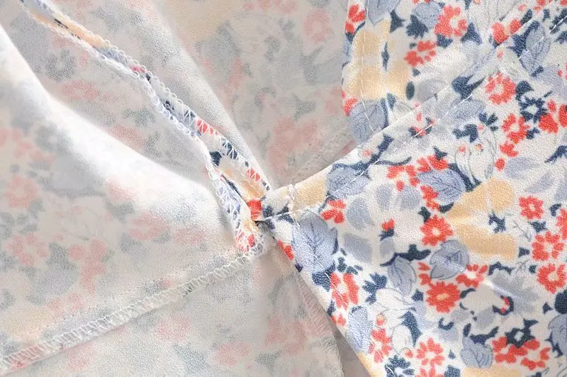 Bazaleas Vintage V Neck Wraywomen midi dress France colorful Floral Print women Fashion sashes short sleeve vestido | Женская одежда