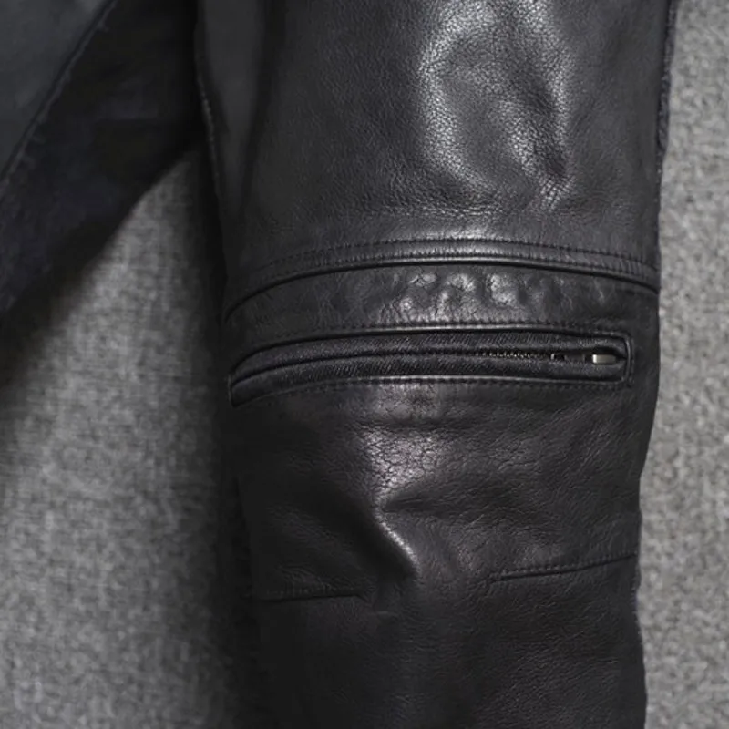 

2021 New Men Denim Patchwork Cowhide Leather Pants Straight Long Motorcycle Genuine Leather Pants Man Biker Riding Punk Trousers