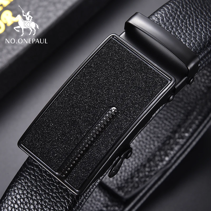 Мужской деловой ремень NO.ONEPAUL черный брендовый из натуральной кожи с