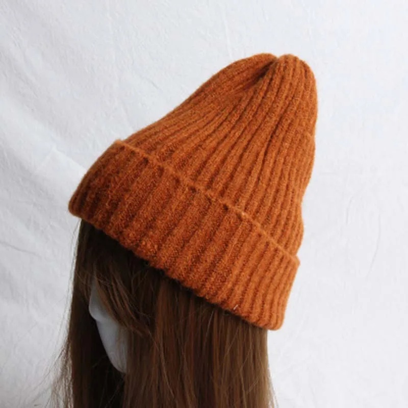 

Wool Hat Ladies Autumn Winter Mohair Curling Solid Color Outdoor Warm All-Match Knitted Men's Beanie Cold Skiing Cap H77