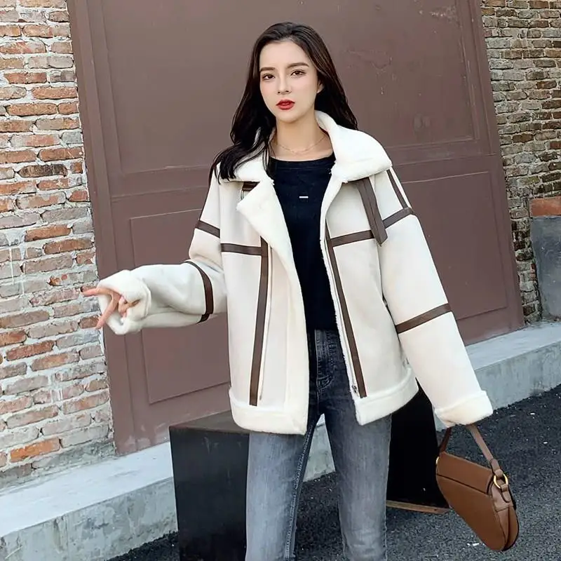 Женское зимнее пальто из искусственной кожи с отложным воротником толстые