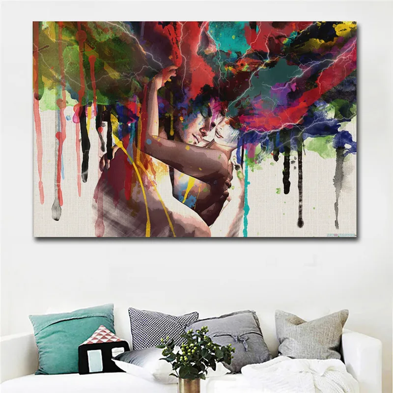 

Abstract Couple Hugging Together Love Kiss Oil Painting on Canvas Posters and Prints Wall Art Pictures Cuadros For Living Room