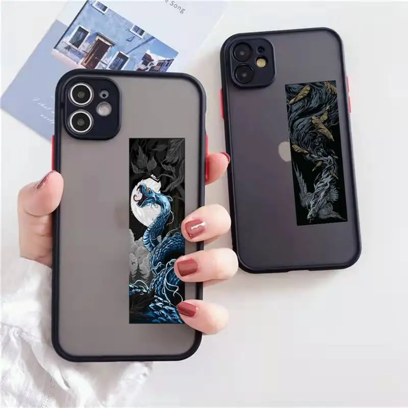 

Chinese style Ferocious Beast dragon tiger Phone Case matte transparent For iphone 7 8 11 12 13 plus mini x xs xr pro max cover