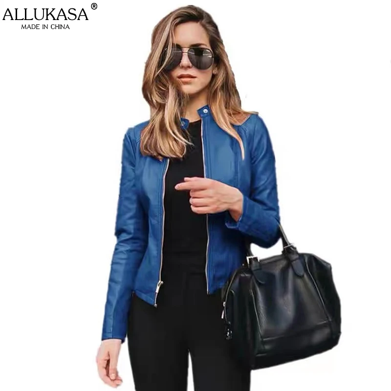 

Allukasa Fashion Women Pu Leathers Long Sleeves Coats Lady Casual Fall Winter Zipper Cardigan Streetwear Elegant Leathers Jacket