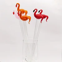 6pcs murano cute glass flamingo figurines head decorative christmas glass spoons tableware sets clean long handle art tea spoons