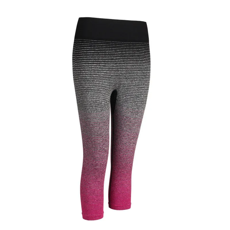 Женские леггинсы в полоску для фитнеса штаны йоги пикантные Капри с эффектом