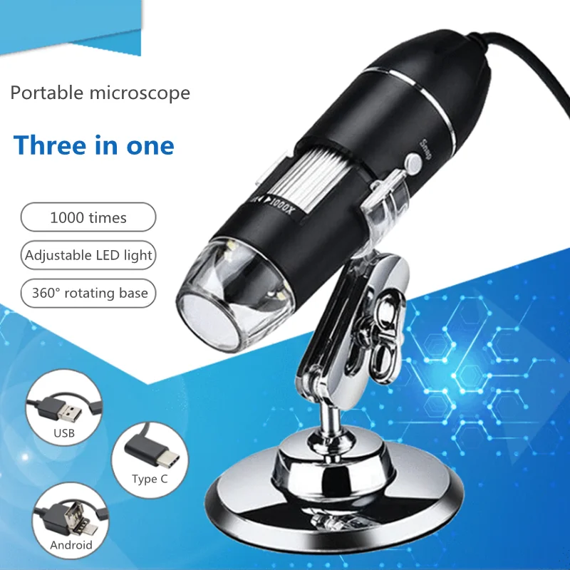 

1000X zoom microscope USB digital microscope Type-C electron camera microscope three-in-one biological electron microscope