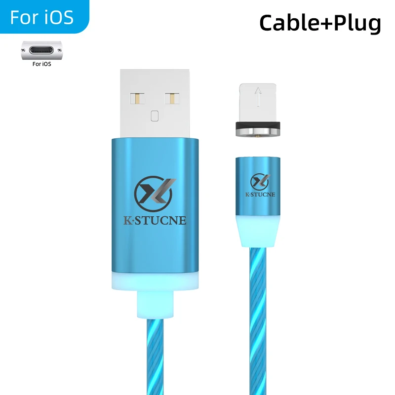 For iOS Blue Плоский светящийся usb-кабель 2.1A для iPhone Xs Max 7 8 Plus, 1 м, быстрая зарядка, светодиодный кабель Micro USB для телефона Android, кабель для samsung S9 S8 - Цвет: For iOS Blue