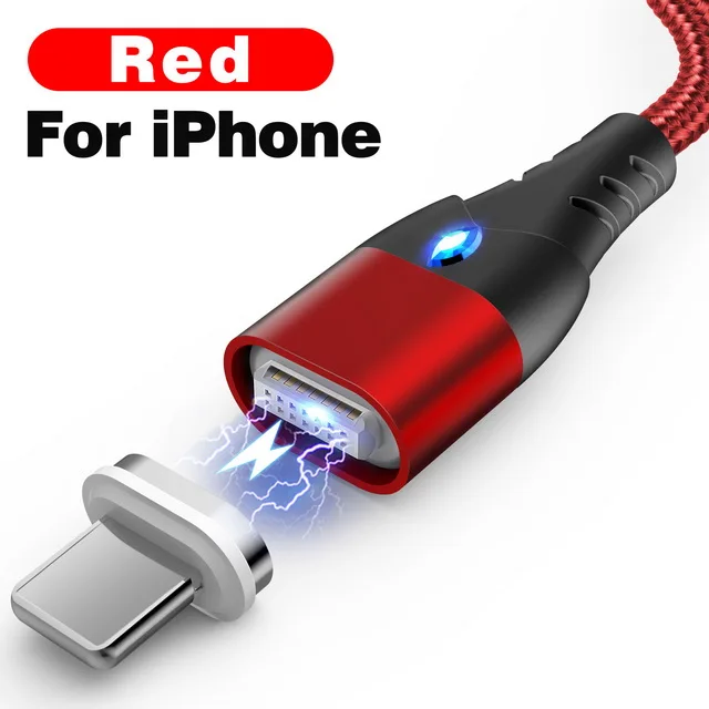 For iPhone Red GETIHU 2 м 3A Магнитный кабель быстрой зарядки 3,0 для iPhone X, 8, 7, 6, Зарядное устройство Тип C Магнит Micro USB для зарядки мобильного телефона, шнур - Цвет: For iPhone Red