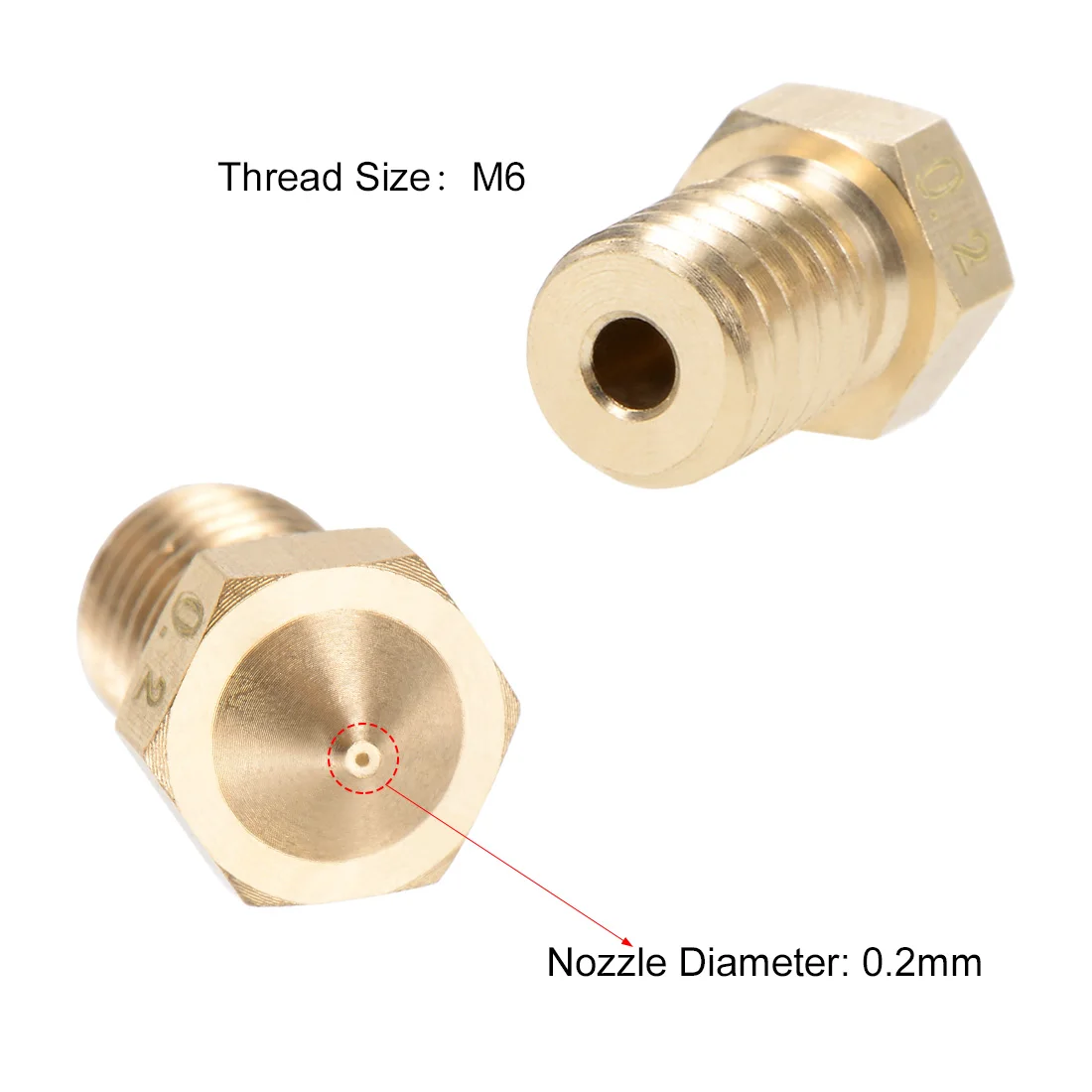 

uxcell 10pcs 0.2mm 3D Printer Nozzle Head M6 Thread Replacement for V5 V6 1.75mm Extruder Print Brass