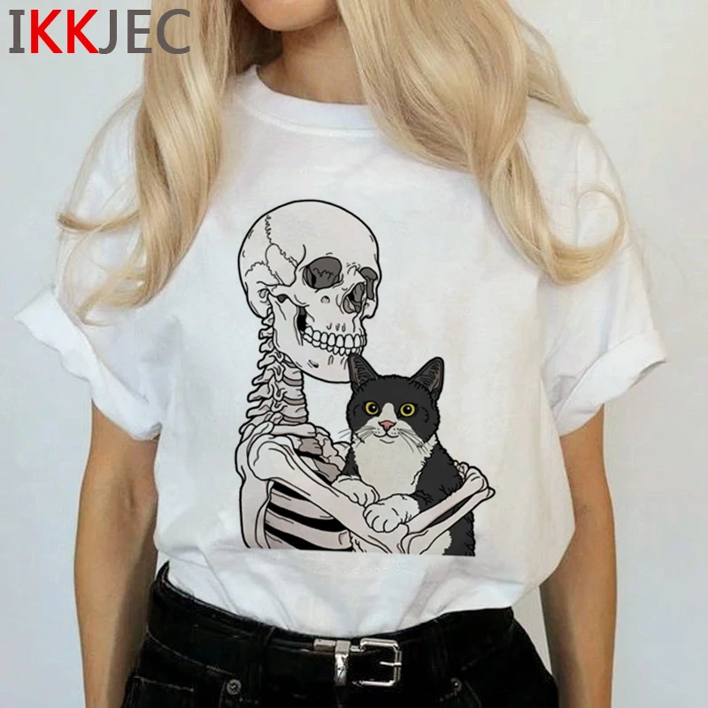 Забавная женская футболка с рисунком кота Харадзюку, Ullzang Grunge, Милая футболка, модные Графические футболки, корейский стиль, женские футболки - Цвет: 1433