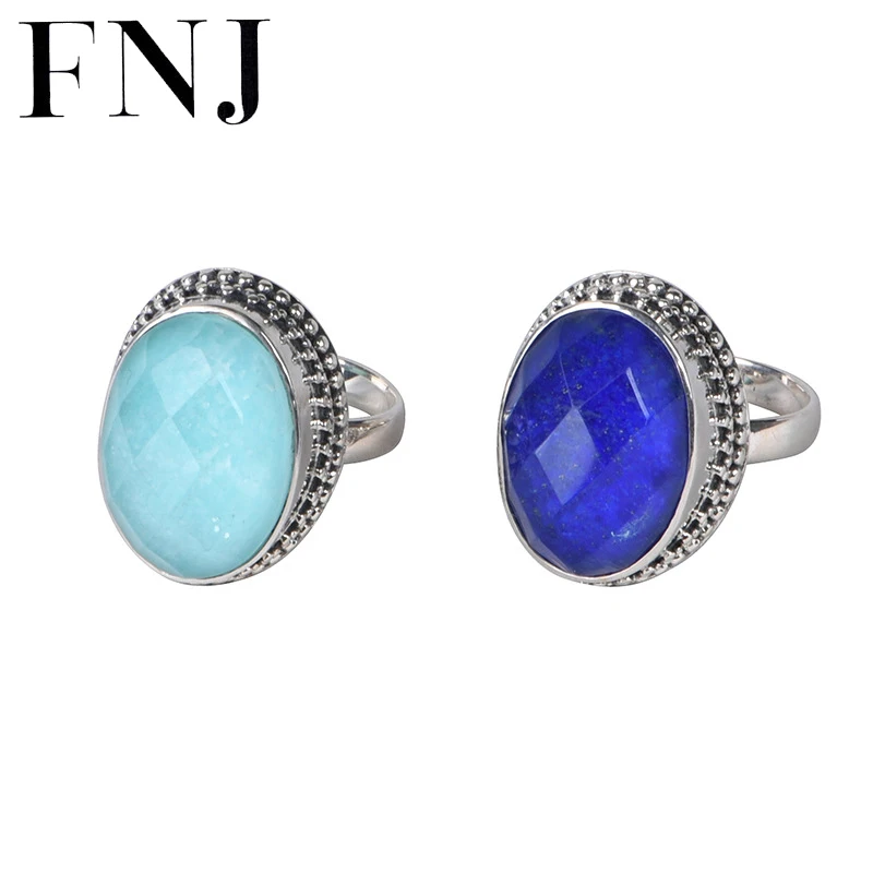 

FNJ Oval Lapis Lazuli Ring 925 Silver New Original S925 Sterling Silver Rings for Women Jewelry USA size 7-9 Amazonite