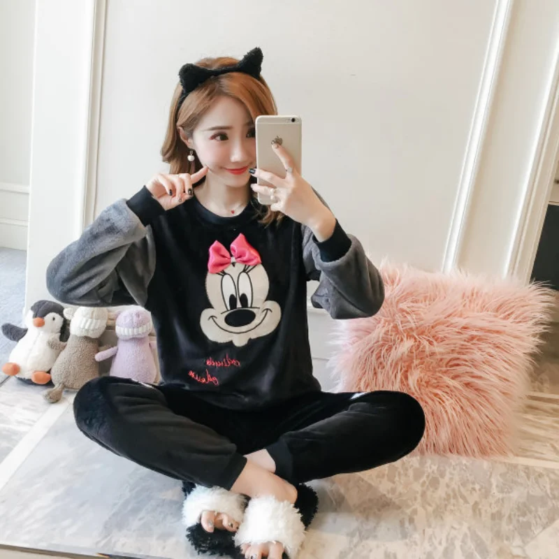 

Disney Mickey Women's Pajamas Pajama Set Home Wear Long Sleeve Cartoon Pijama Set Sleepwear Women Pyjamas Thick Warm Nightwear