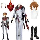 Популярная игра Genshin ударопрочная тартаглия косплей костюм парик обувь серьги маска наряд Аниме Костюм Униформа искусственная Мужская