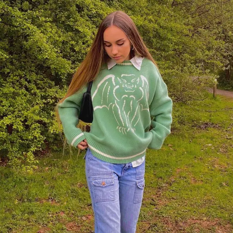 Женские осенние свитера Модный женский вязаный Топ с изображением монстра для