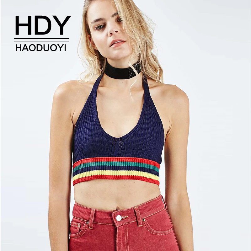 HDY Haoduoyi 2019 Модные топы с бретельками на шее без рукавов шнуровке мягкий милый
