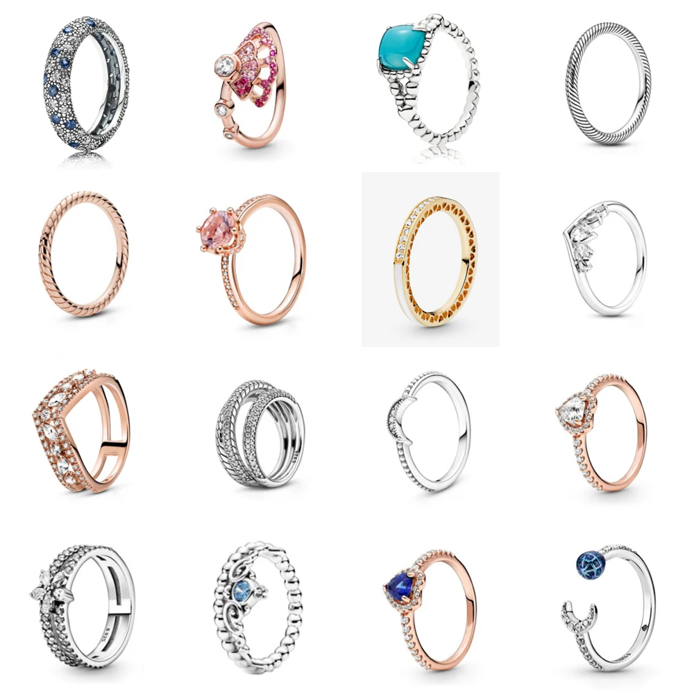 

NEW Genuine 100% 925 Sterling Silver Nation Style Pink Fan Diamond Flower Multi-layer Crown Ring Original Fashion Jewelry Gift