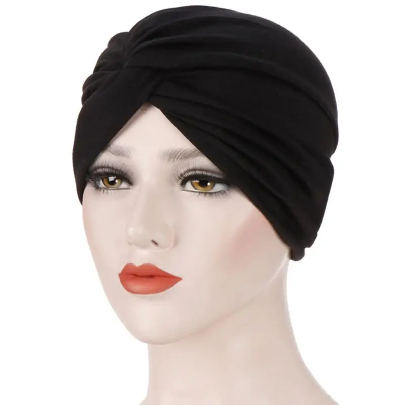 

Women Knot Twist Turban Headband Cap Solid Candy Color Pleated Ruched Stretchy Autumn Winter Warm Indian Chemo Hat Hair D0UD