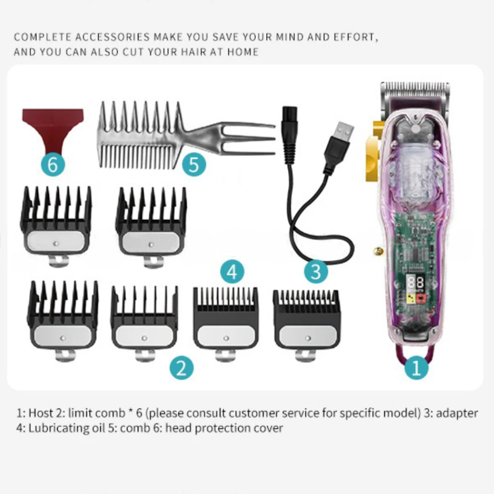 

Kemei 2707PG New Transparent Cover Hair Clippers LCD Rechargeable Trimmer for Men Shaving Mower Barber Pro Hair Cutting Machine