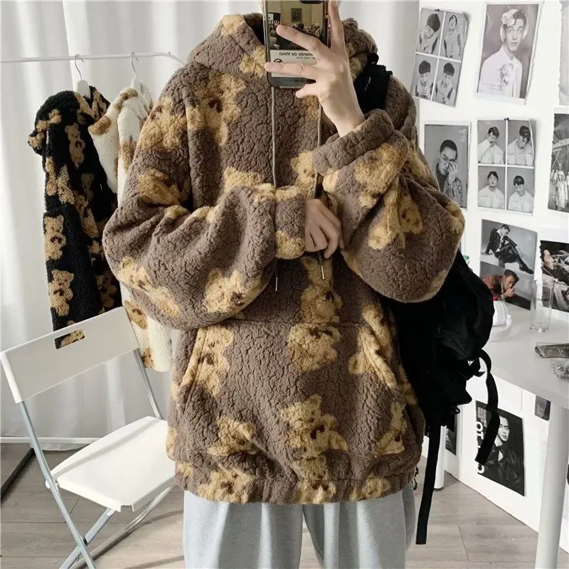 

Men Spring Harajuku Loose Sweatshirt Autumn Man All-match Hoodies Teddy Coat M-3XL Korea Long Sleeve Pocket Oversized Hoodie Y2k