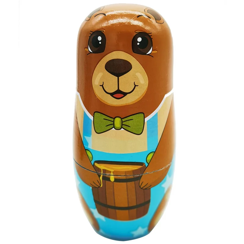 5PCS Wooden Matryoshka Doll Russian Nesting Dolls Matreshka Handmade Crafts Ornament Cartoon Dog For Home Decoration - купить по