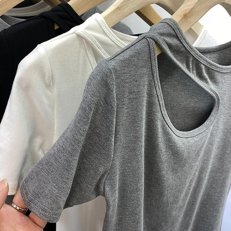 Женская серая/белая/черная футболка новинка модная облегающая Однотонная
