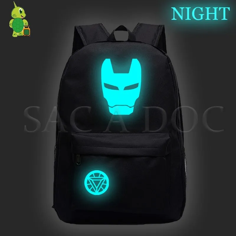 8black Новинка, рюкзак Mochila, Мстители, женский, мужской, рюкзак, светящийся, для подростков, школьные сумки, Капитан Америка, дорожная сумка для ноутбука - Цвет: 8black