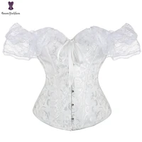 black white lace up boned corset and bustier overbust corsage corselet steampunk gorset women with sleeves