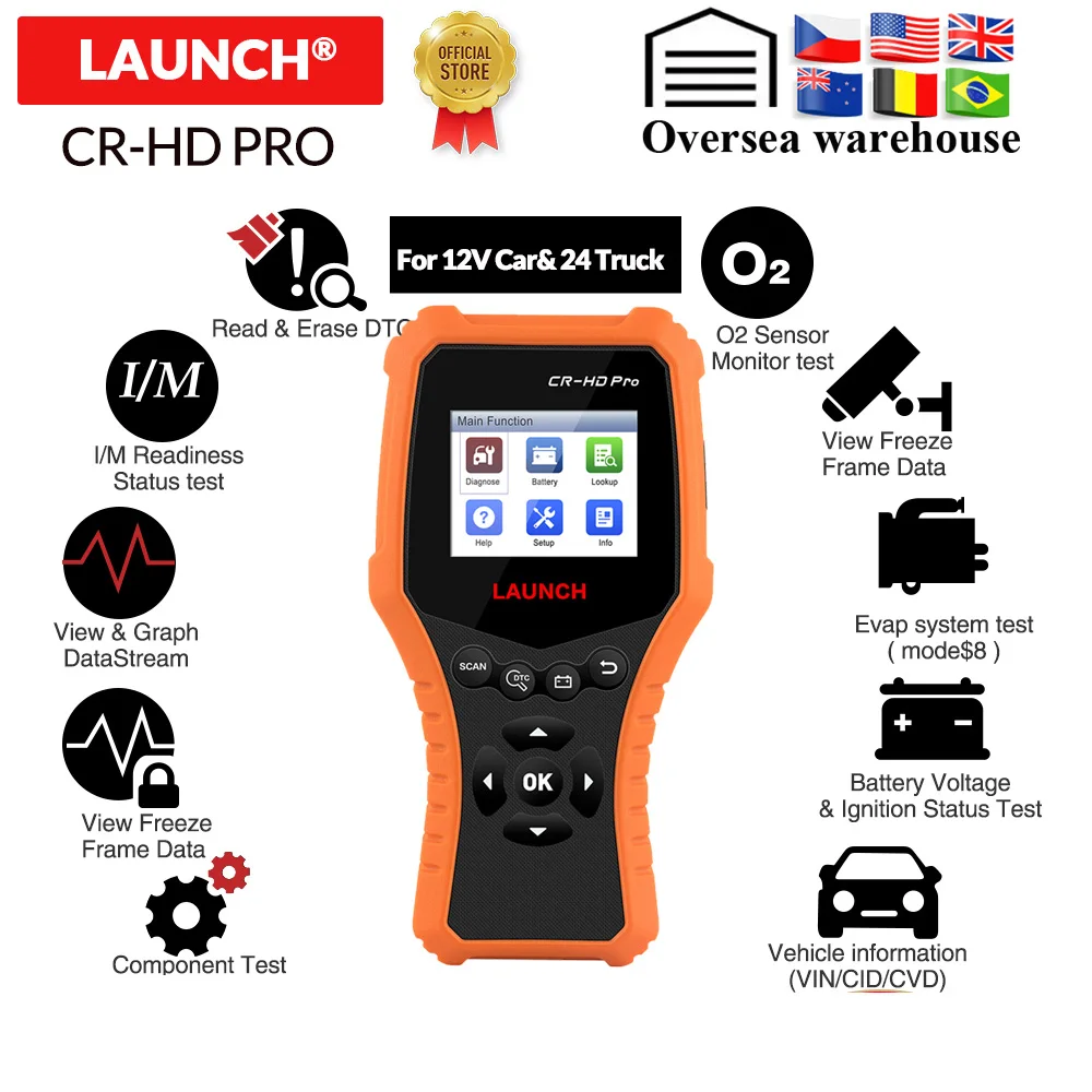 LAUNCH X431 CR HD Pro 12v автомобиль 24v грузовик diangnostic Инструмент Полный obd2 считыватель