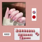 24 шт с цветочным принтом ногти патч клей Тип короткий параграф модного маникюра, маникюрный набор накладных ногтей 