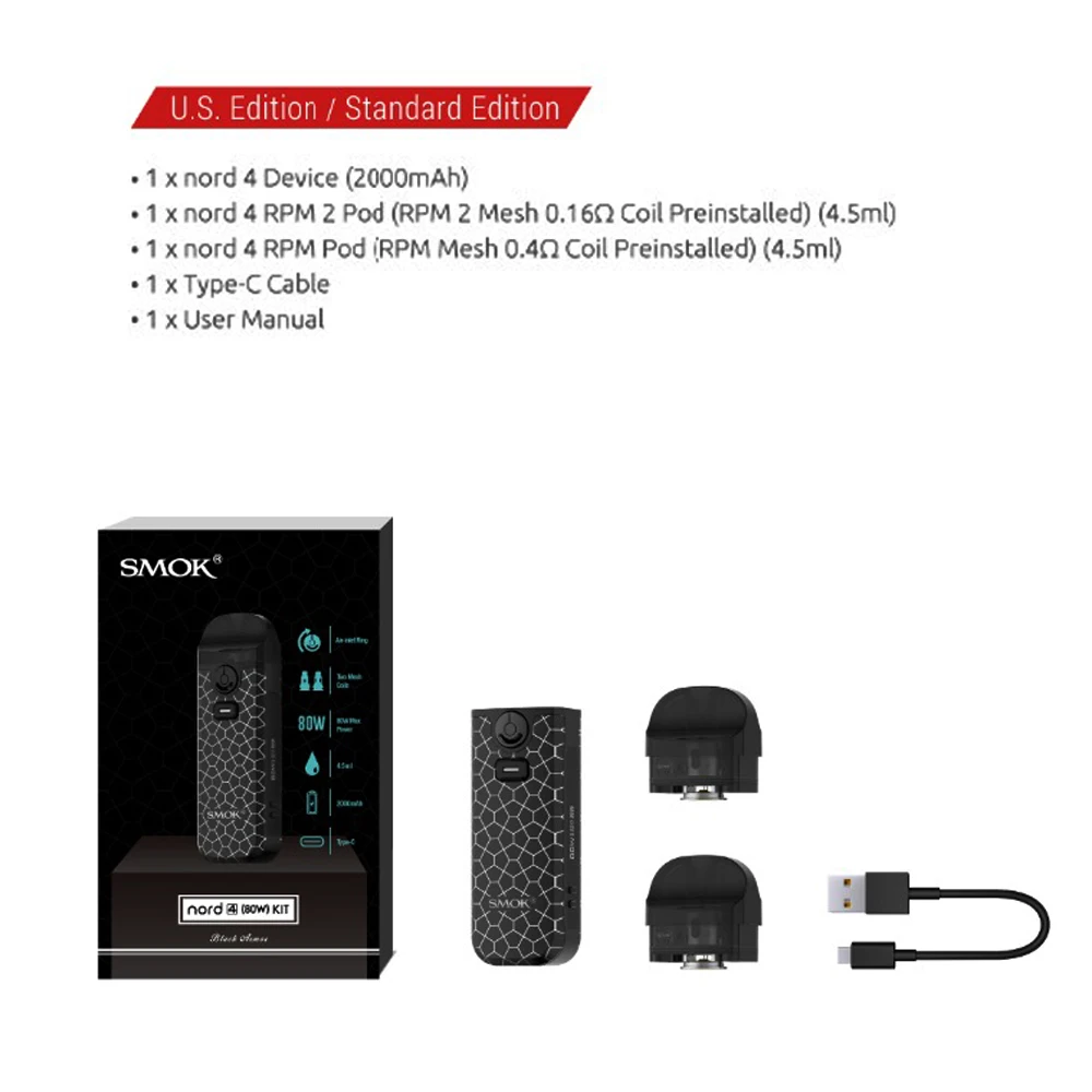 Оригинальный набор SMOK Nord 4 80 Вт Электронная батарея 2000 мАч Nord4 Pod RPM RGC