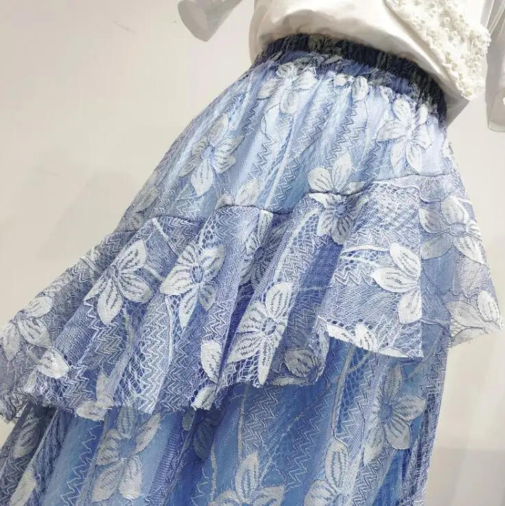 

Spring summer women's runway fashion multi-level lace cake skirt female sexy fashion high waist lace skirt TB603