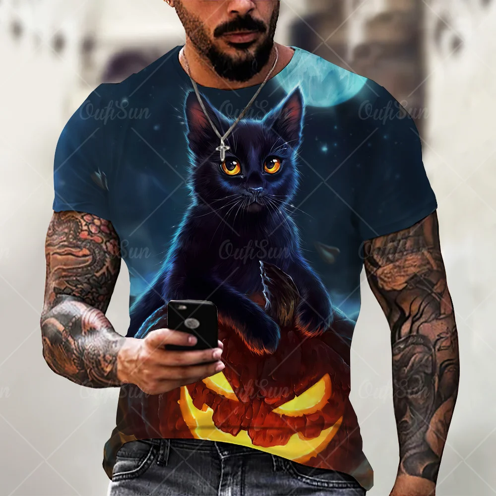 

Summer trend kawaii cat men's T-shirt fashion O-neck casual short-sleeved wild street oversized T-shirt comfortable punk top