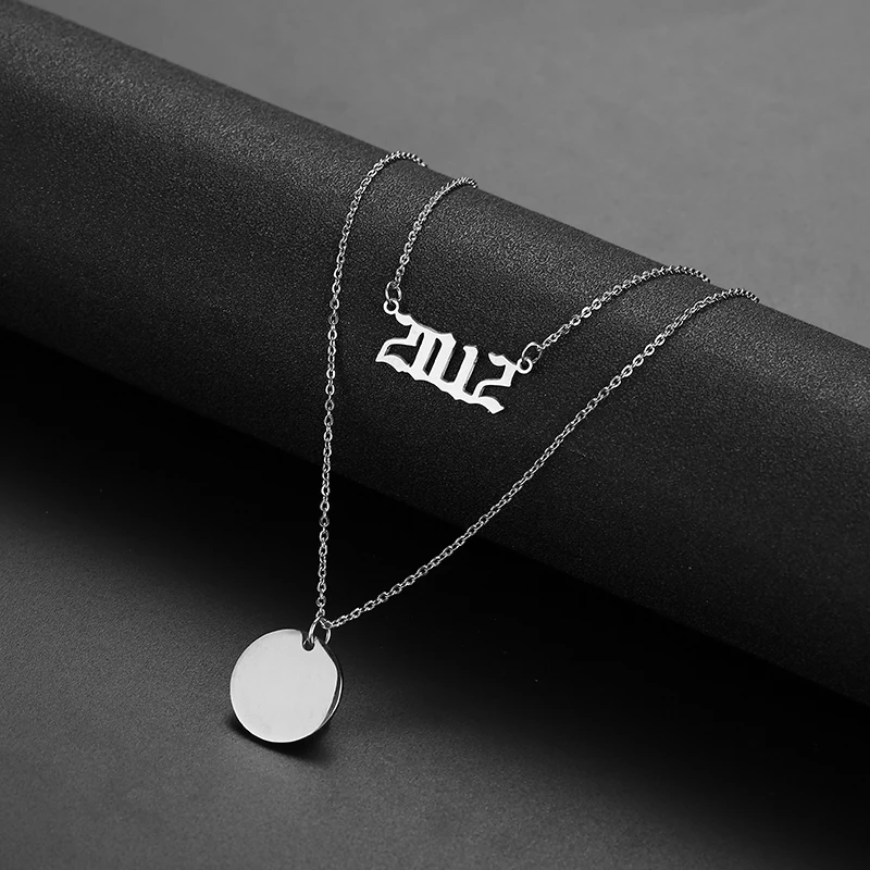 Year Number 1980-2019 Layered Necklaces Stainless Steel Round Pendant Custom Color Photo Engrave Text Chain Choker Birthday Gift | Украшения