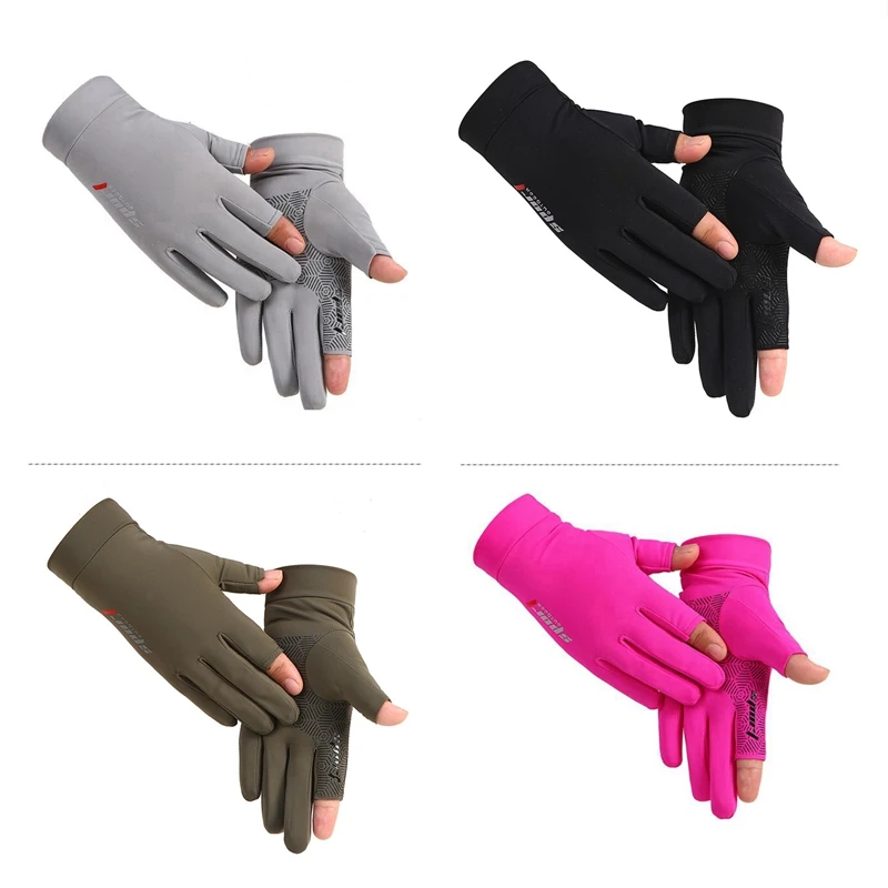 

Sports Golf Ice Silk Riding Driving Gloves Two-Finger Fishing Gloves Non-Slip Fitness High-Elastic Ultraviolet Protection Gloves
