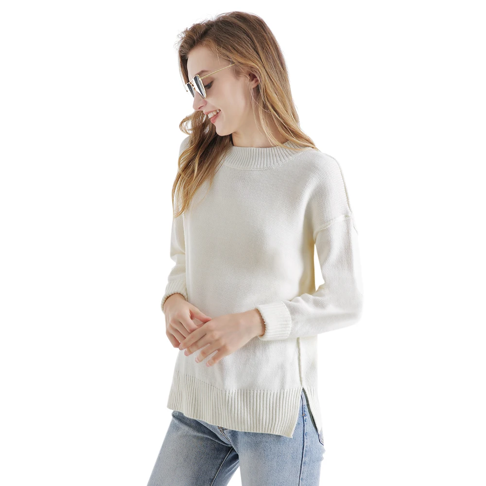 Однотонный свитер с круглым вырезом для женщин круглый вырез длинные рукава