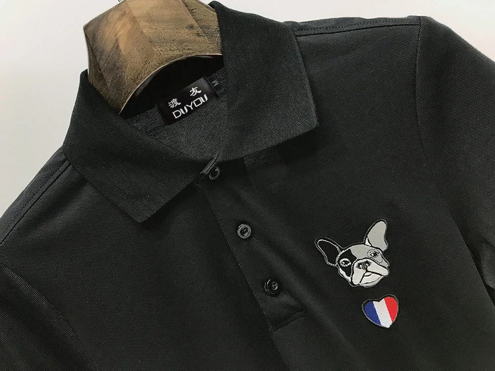 

New Men DUYOU Polo shirts summer men polo shirt Embroidery Dog and French flag cotton short sleeve shirts jerseys brand clothing