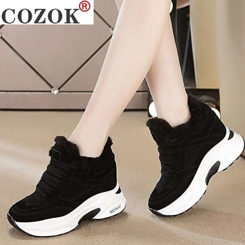 

2021 New Women's Winter Sneakers Warm Fur Chunky Sneakers Platform Plush Casual Shoes Woman Comfort Ladies Wedge Sneakers Feamle