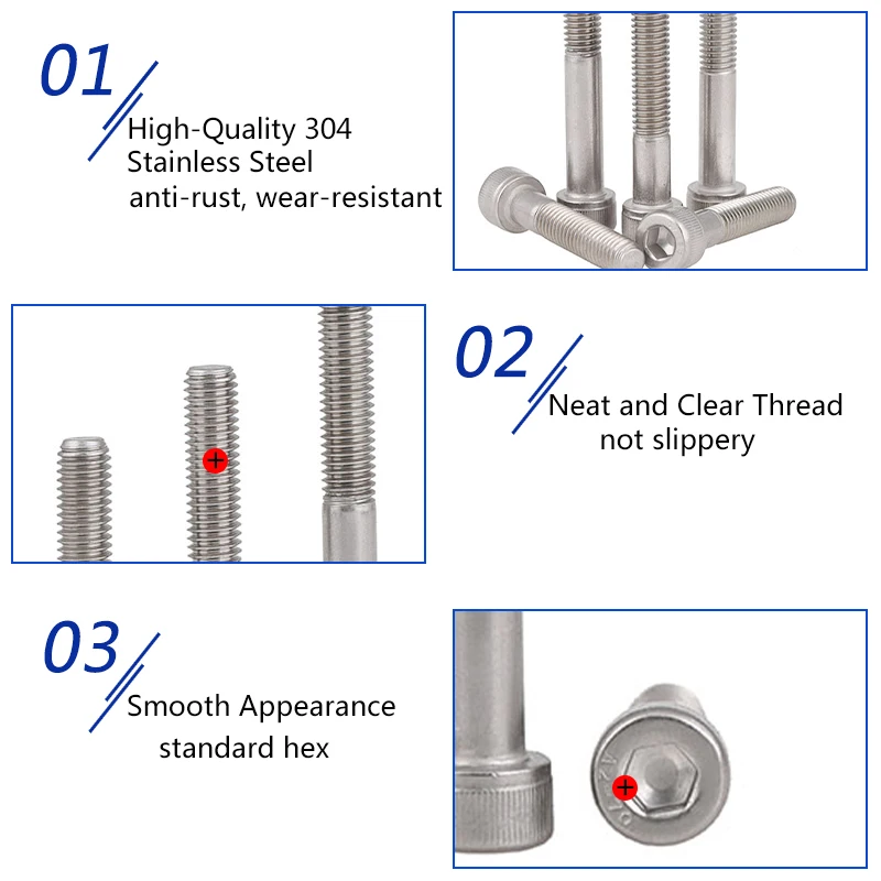 Болты с шестигранной головкой и полурезьбой из нержавеющей стали 304 M4 M5 M6 M8 M10