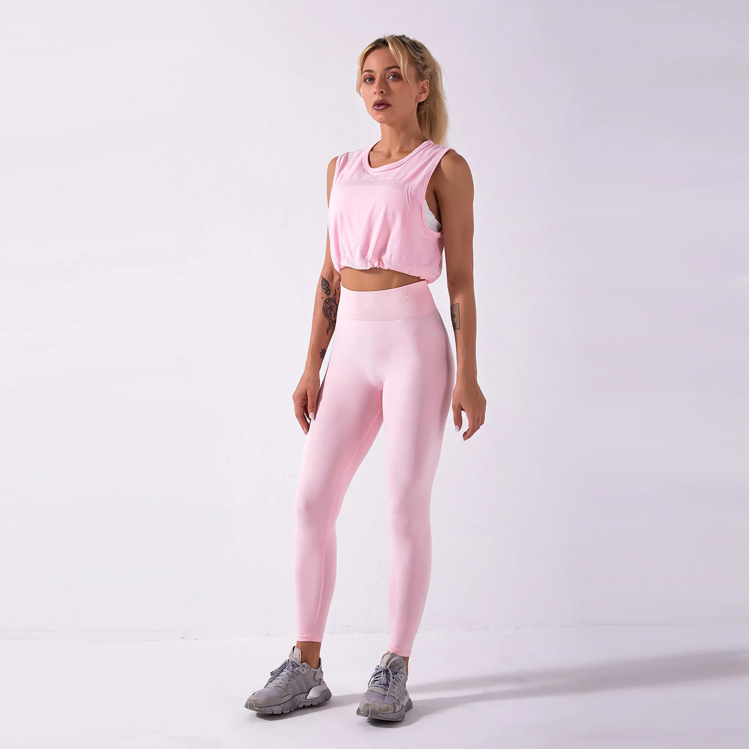 

Seamless Women Yoga Suit Drawstring Sleeveless Crop Top Fitness Leggings Push Up Sportswear Gym Outfits Workout Clothes Femme